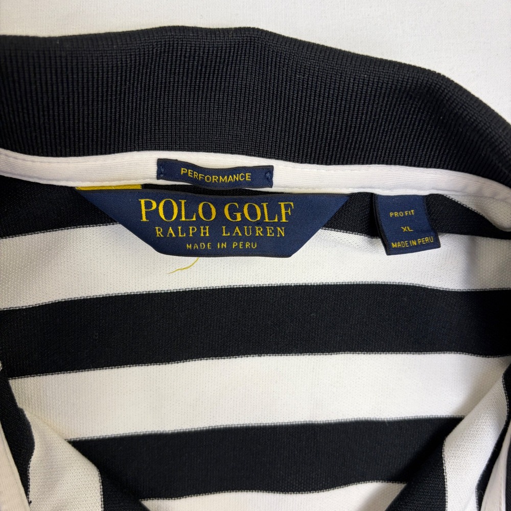 Polo Golf Ralph Lauren Performance Striped Shirt Men XL Pro Fit Black White Pima - Picture 3 of 7
